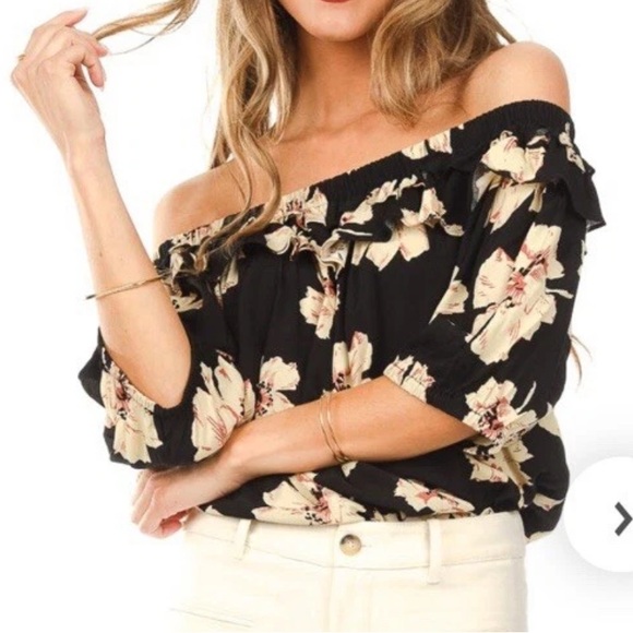 Ba&sh Kavi Floral Off The Shoulder Ruffle Blouse Top - Picture 1 of 15